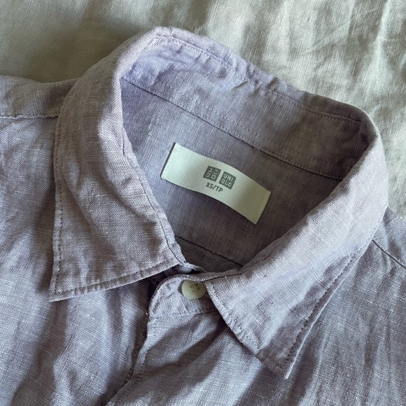 Uniqlo Men's Casual Linen Button Down Shirt - Light Purple - Picture 4 of 8